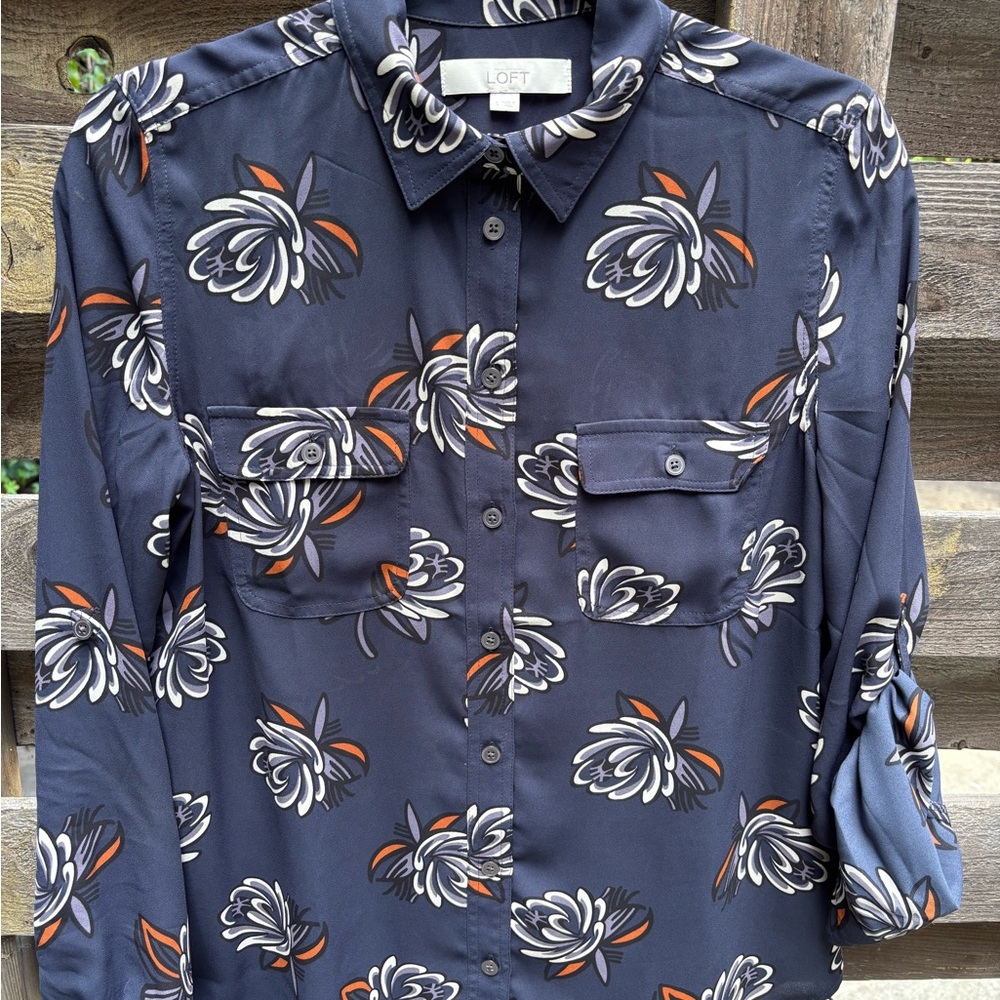LOFT Dark Blue Floral Shirt